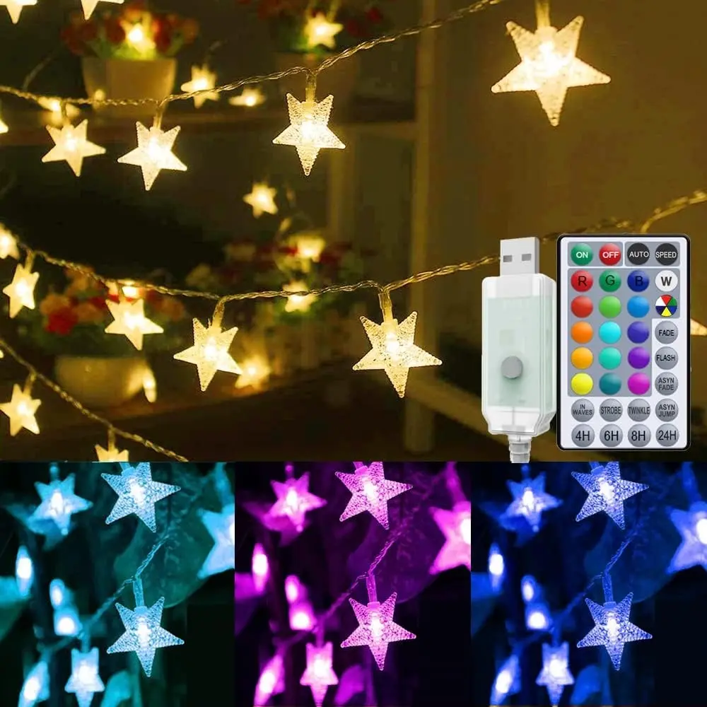 20ft Color Changing Star String Lights for Bedroom 40 LEDs, 4th of July Decor Hanging Twinkle Lights USB Powered, Bunk Bed Lights for Indoor with RemoteGift.