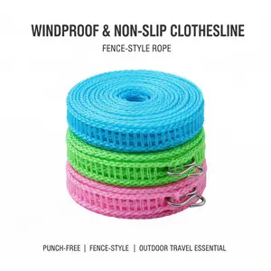Non-slip & Windproof Clothesline, Fence-style Rope for Clothes & Quilts, Drill-free Nylon Hanging Rope for Outdoor & Travel Use