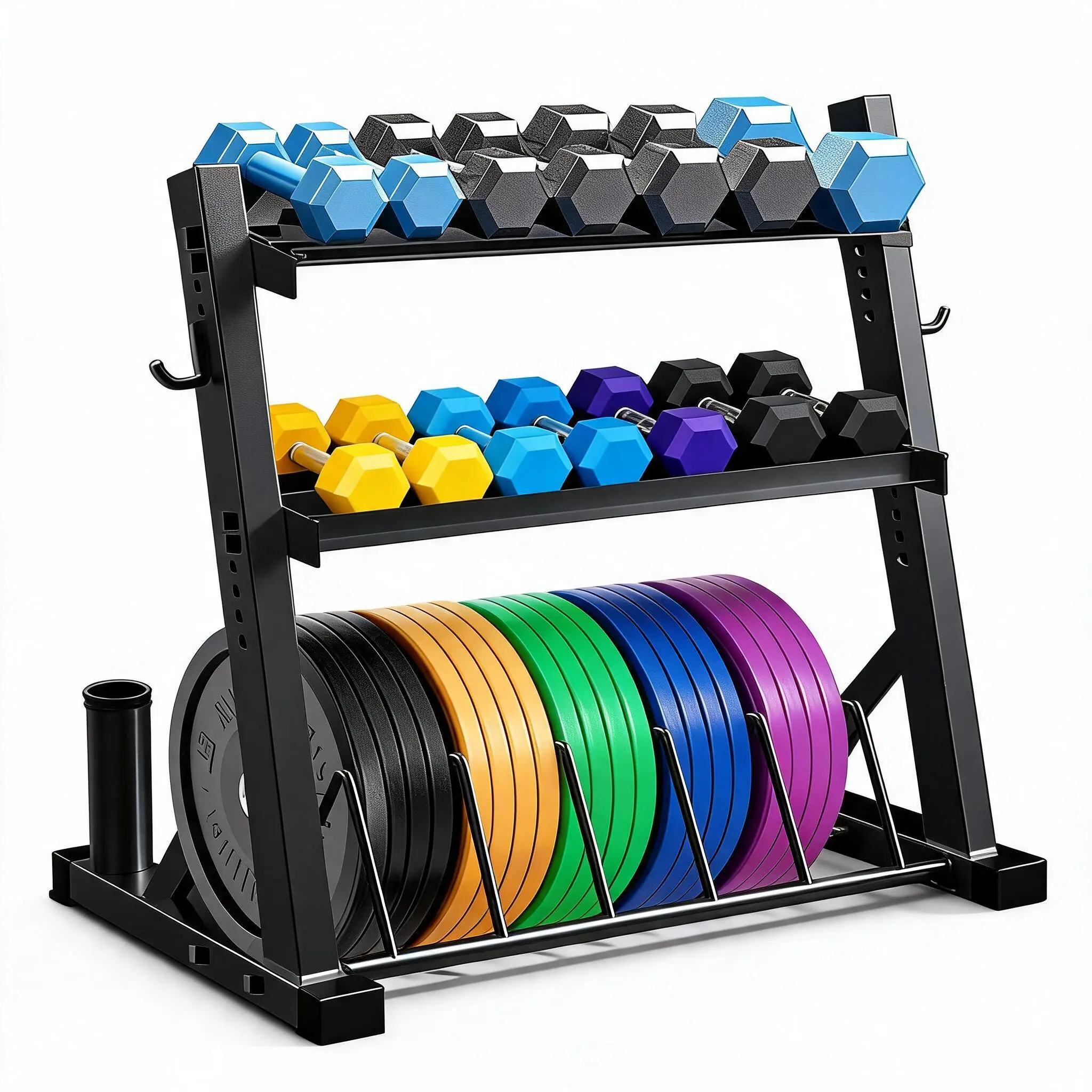Heavy-Duty 3-Tier Adjustable Barbell & Dumbbell Rack – Carbon Steel Storage Stand for Home Gym – Holds Dumbbells, Kettlebells, Barbells