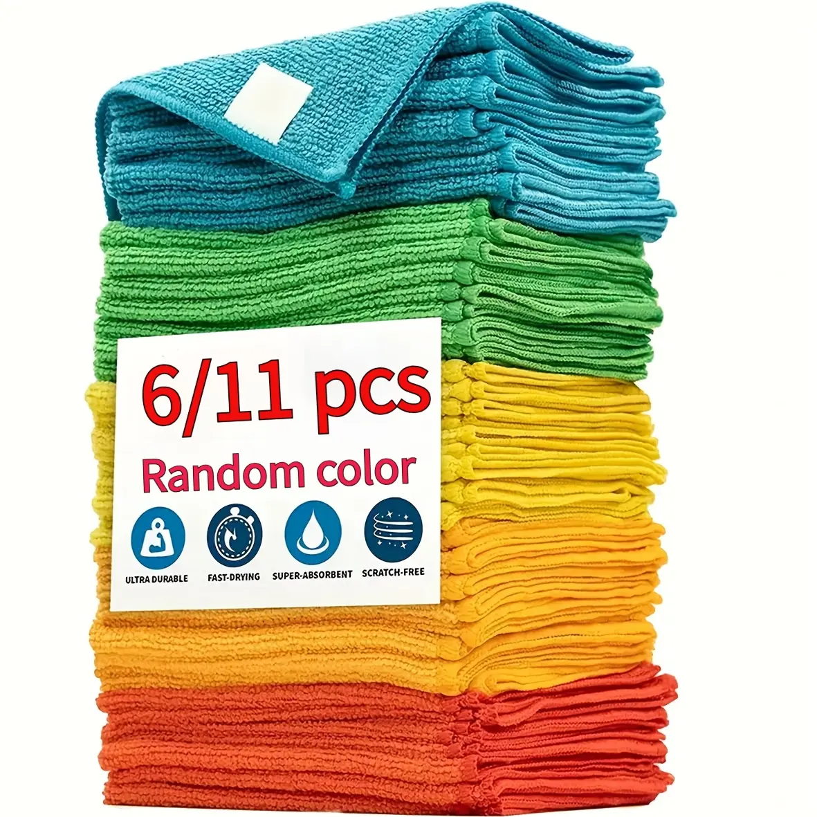 6/11 piece-pack anti-scratch mirror-finish microfiber cleaning cloth—highly absorbent, durable, easy to clean, suitable for car washing, cleaning, and home use. Car wash cloth | absorbent material | durable microfiber | available in various colors