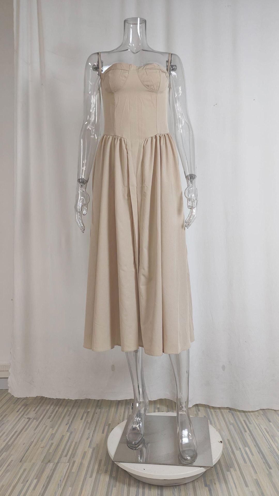 2026 beautiful women's clothing, new spring models, French retro court style solid color suspender dress