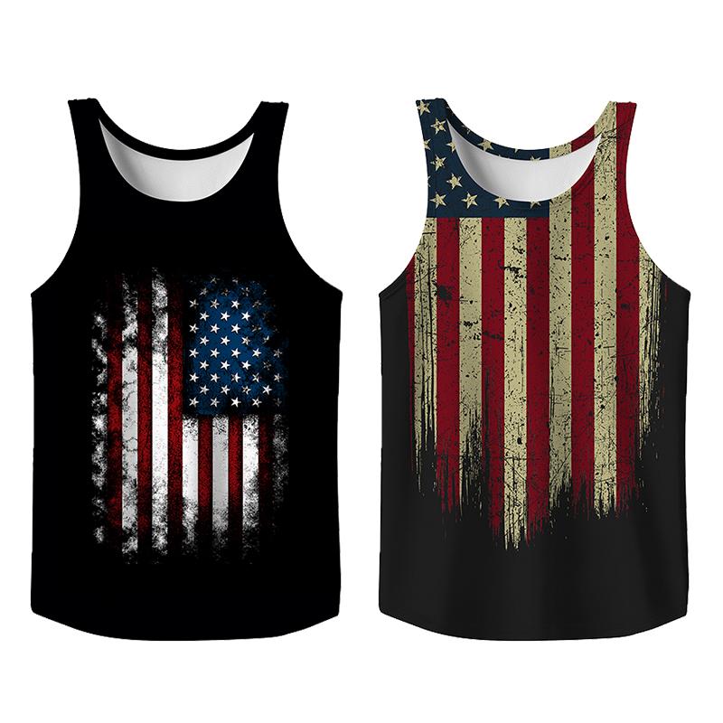 Stylish 2 Pack USA Flag Print Tank Top, Summer Men Clothes Slim Fit Apparel, Trendy T-shirts Big and Tall Gym Workout Running Tee, Comfy Casual Sleeveless