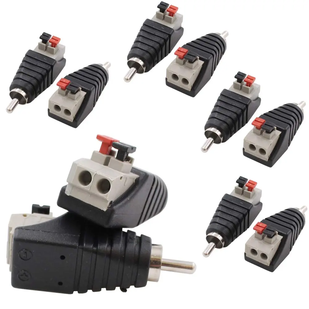 10-Pack Nickel-Plated Speaker Wire to Audio Male Plug Connector Adapter, Solid/Stranded Wire Accessories for CCTV Devices