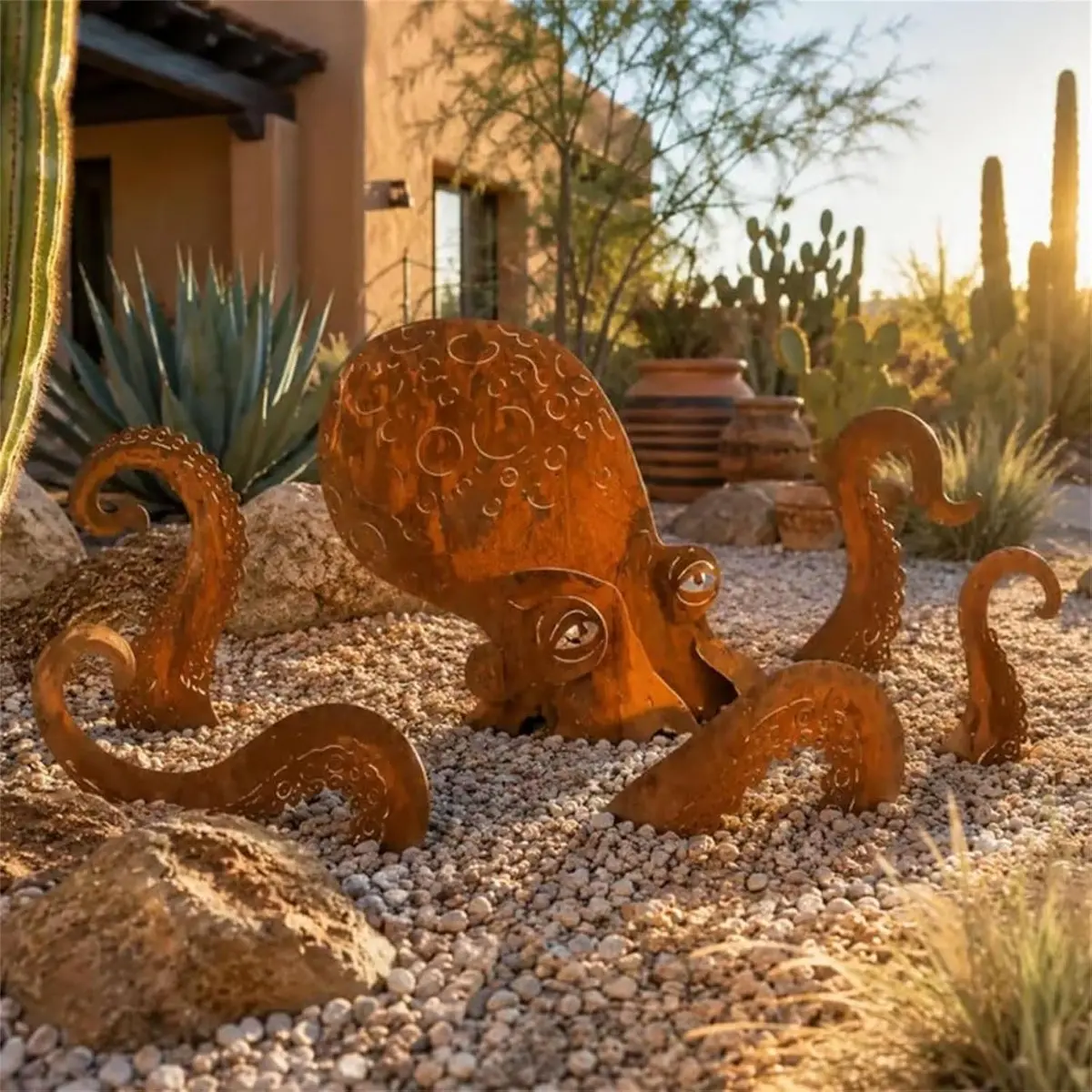 Handmade Giant Octopus Garden Sculpture Statue - Stainless Octopus Statue Suitable for Outdoor, Coastal Decor with Tentacles, Freestanding Lawn & Patio Ornament for Beach Cottage, Poolside, Aquarium - Marine Animal