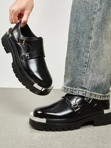 Men's thick soled monk shoes, spring and summer new styles, double button metal toe, anti sharp, height increasing, anti slip, business casual shoes