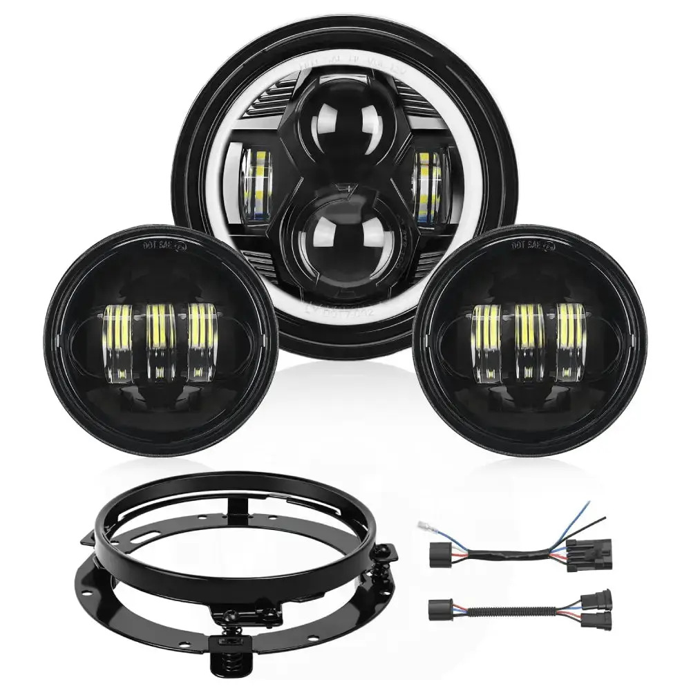 Nilight Motorcycle 7-Inch DRL LED Headlights & 4.5-Inch Fog Lights Black Kit, 1080lm Per Fog Light, Compatible with Fatboy, Street Glide, Classic, Road King, Led Lights, Aluminum