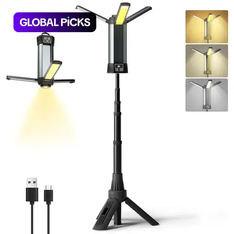 Rechargeable LED Fishing Light with Stand, 3500K / 6500K Adjustable Fishing Light with Detachable Tripod & Hook, Outdoor Spotlight for Camping and Fishing, Camping Lights, Rechargeable Lighting #GLOBAL PICKS