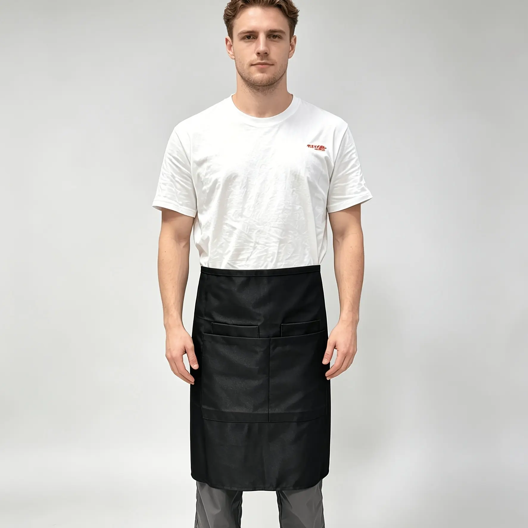 4 Pockets Sleeveless Half Waist Bib Apron, Short Design, Polyester Cotton, Comfortable Kitchen Cooking Apron, One Size Fits All