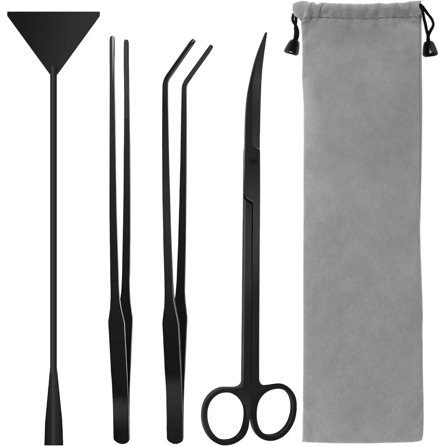 4-in-1 Aquascaping Tool Kit, Anti-Rust Black Stainless Steel Set with 10.5in Scissors, 10in Tweezers & Spatula for Planted Aquarium Maintenance, Spray Paint, 12.5In, Anti-Rust And Anti-Corrosion, Non-Slip Handle Design