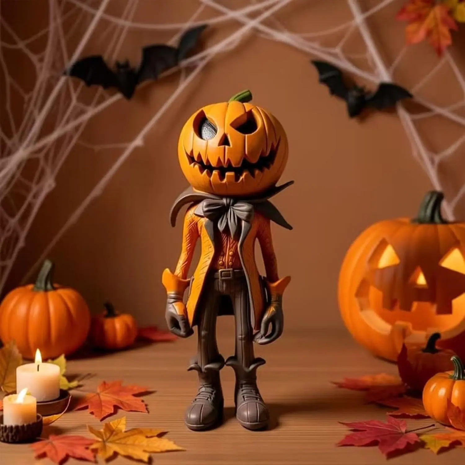 Halloween Pumpkin Gentleman Resin Figurine, Funny Pumpkin Head Doll Statue, Desktop Bookshelf Party Decor, Holiday Home Decoration Gift