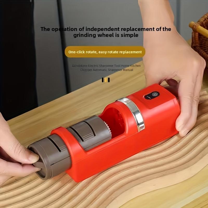 Professional USB Electric Knife Sharpener, Portable and Efficient, Battery Powered, Fine Sanding Grain, USB Charging, Durable Abs Material