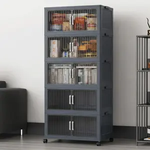 5 Tier Stackable Plastic Storage Bins with Lids , Collapsible Closet Organizers and Storage with Wheels for Living Room,Office,Dorm