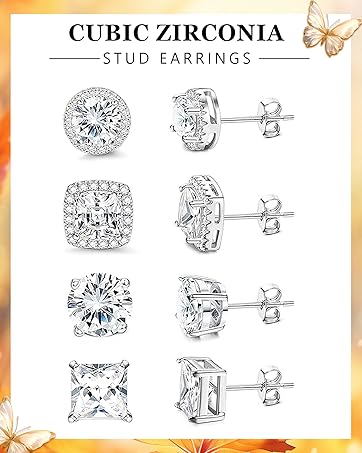 YADOCA 5 Pairs 925 Sterling Silver Stud Earrings for Women 20G Flat Back Earrings Helix Cartilage Earrings Cubic Zirconia Opal Earrings Comfort Back Sleep Post Earrings Hypoallergenic