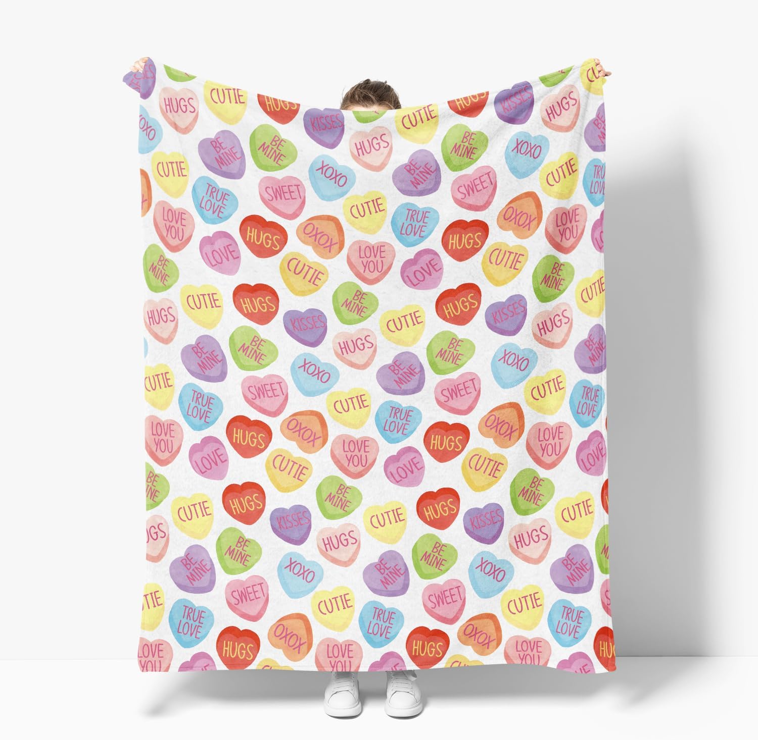 Valentine Flannel Blanket Throw, Pink Hearts with Words Soft Fuzzy Plush Cozy Fleece Blankets for Couch Sofa Bed Lounging, Ideal Gifts for Kids Adults Wife Self, 50x60