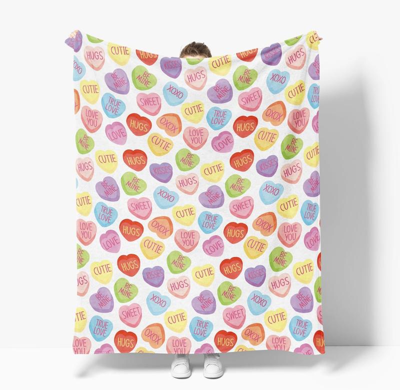 Valentine Flannel Blanket Throw, Pink Hearts with Words Soft Fuzzy Plush Cozy Fleece Blankets for Couch Sofa Bed Lounging, Ideal Gifts for Kids Adults Wife Self, 50x60