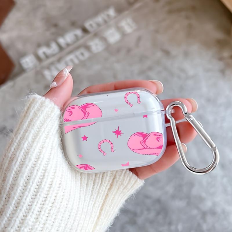 Pink Cowboy Dream Pattern TPU Soft Protective Case for Apple AirPods 4/3/2/1/Pro/Pro2 Transparent Earphone Cover with Keychain Attachment