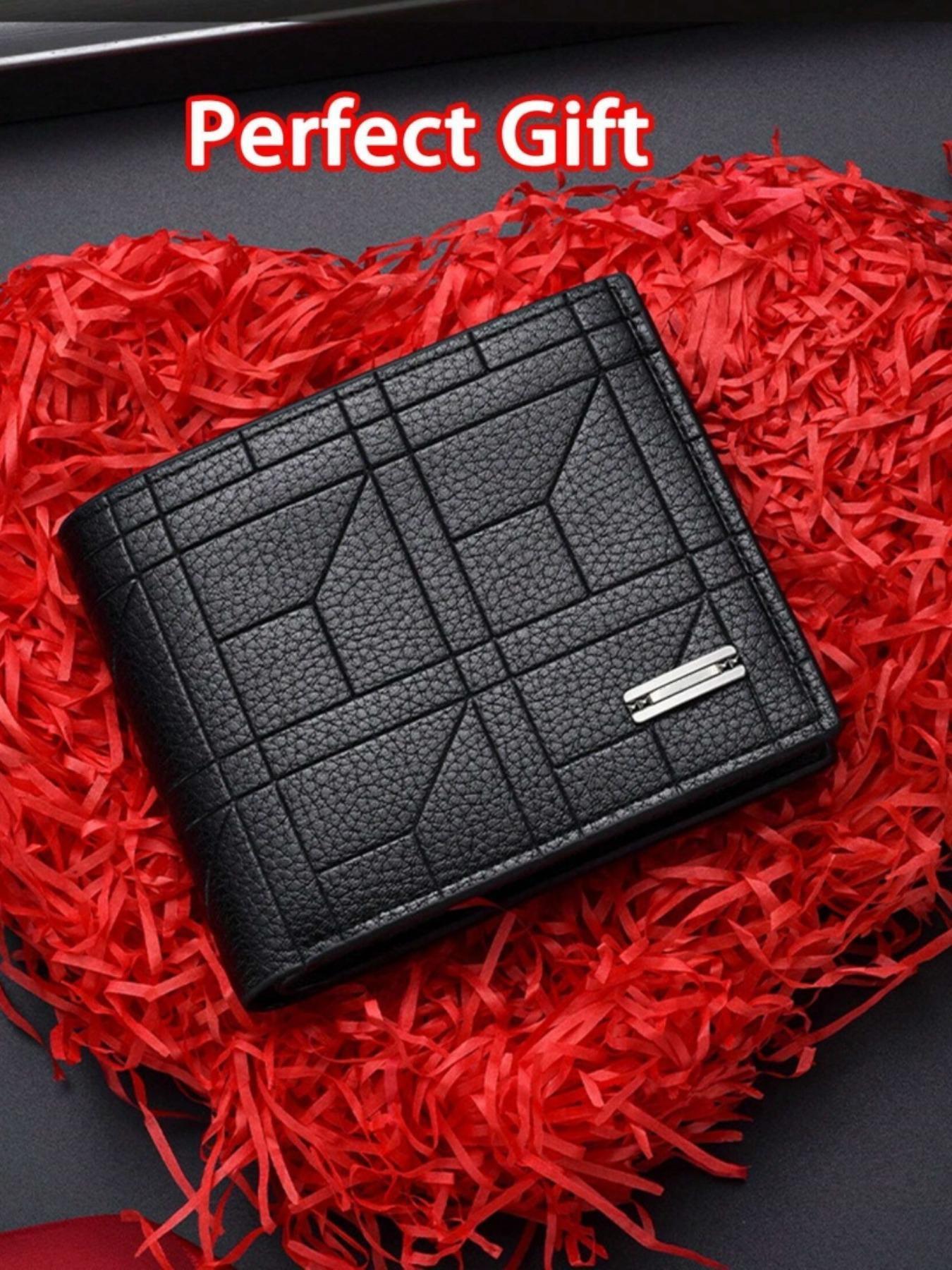 Men's Minimalist Geometric Pattern Short Wallet, Casual Trendy Zipper Wallet for Work, Fashionable Wallet for Daily Use