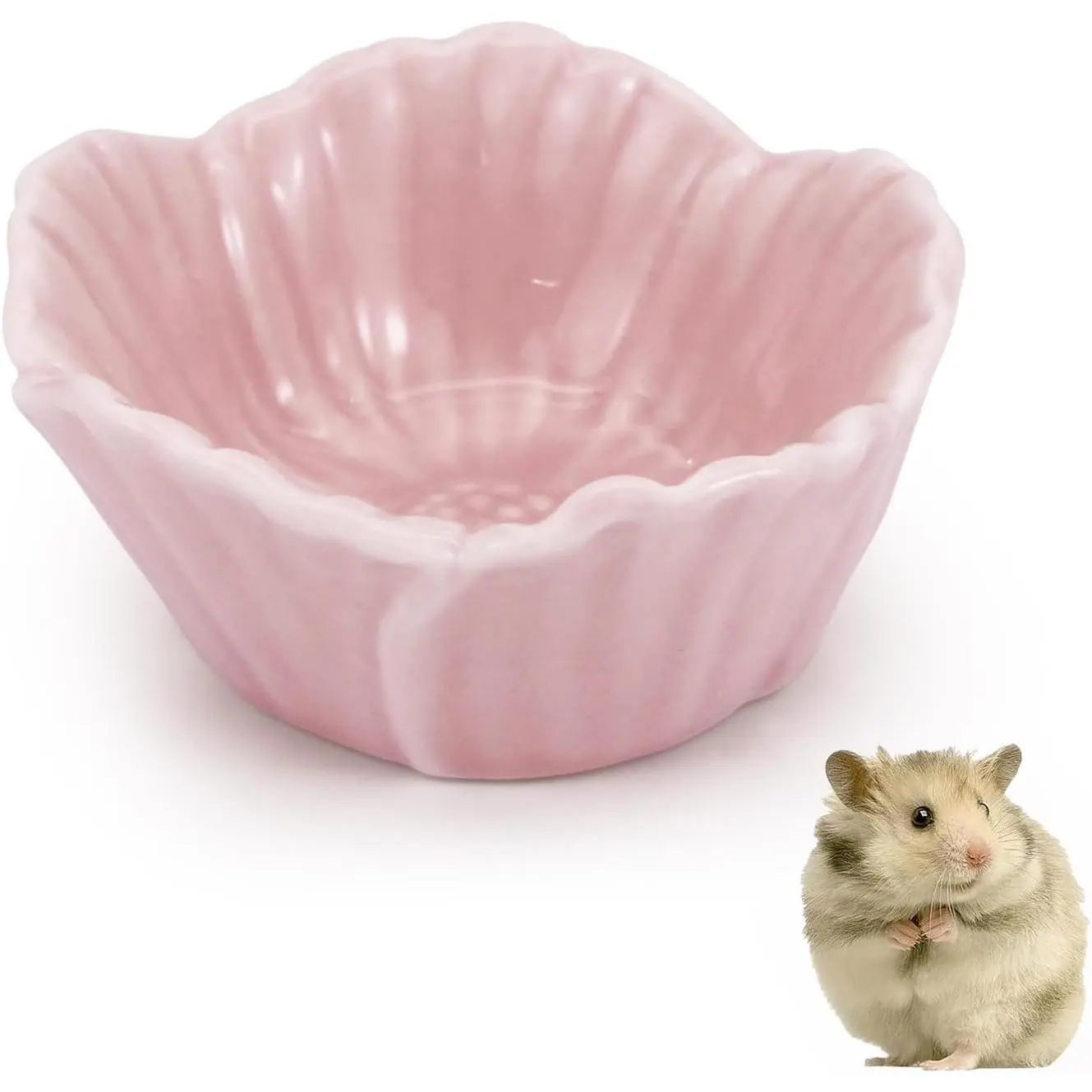 Small Ceramic Pet Hamster Bowl, Easy to Clean Anti Flipping Hamsters Food and Water Bowl, Small Animal Bowls for Dwarf Hamster, Parrots (Pink, s)Gift