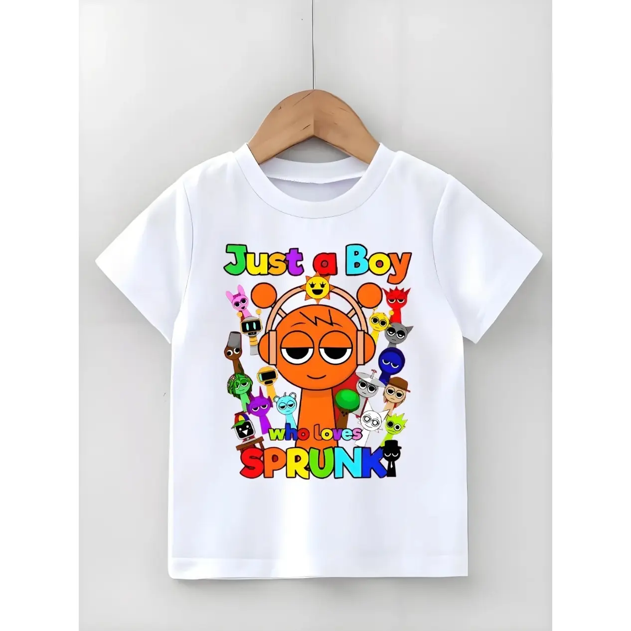 Kids Cartoon Graphic T-Shirt, Sprunki Inspired Character Print Short Sleeve Tee for Boys Girls, Fun Summer Casual Children's Clothing, Soft Comfortable Top for Daily Wear, Outdoor Play, School Outfit & Kids Gift