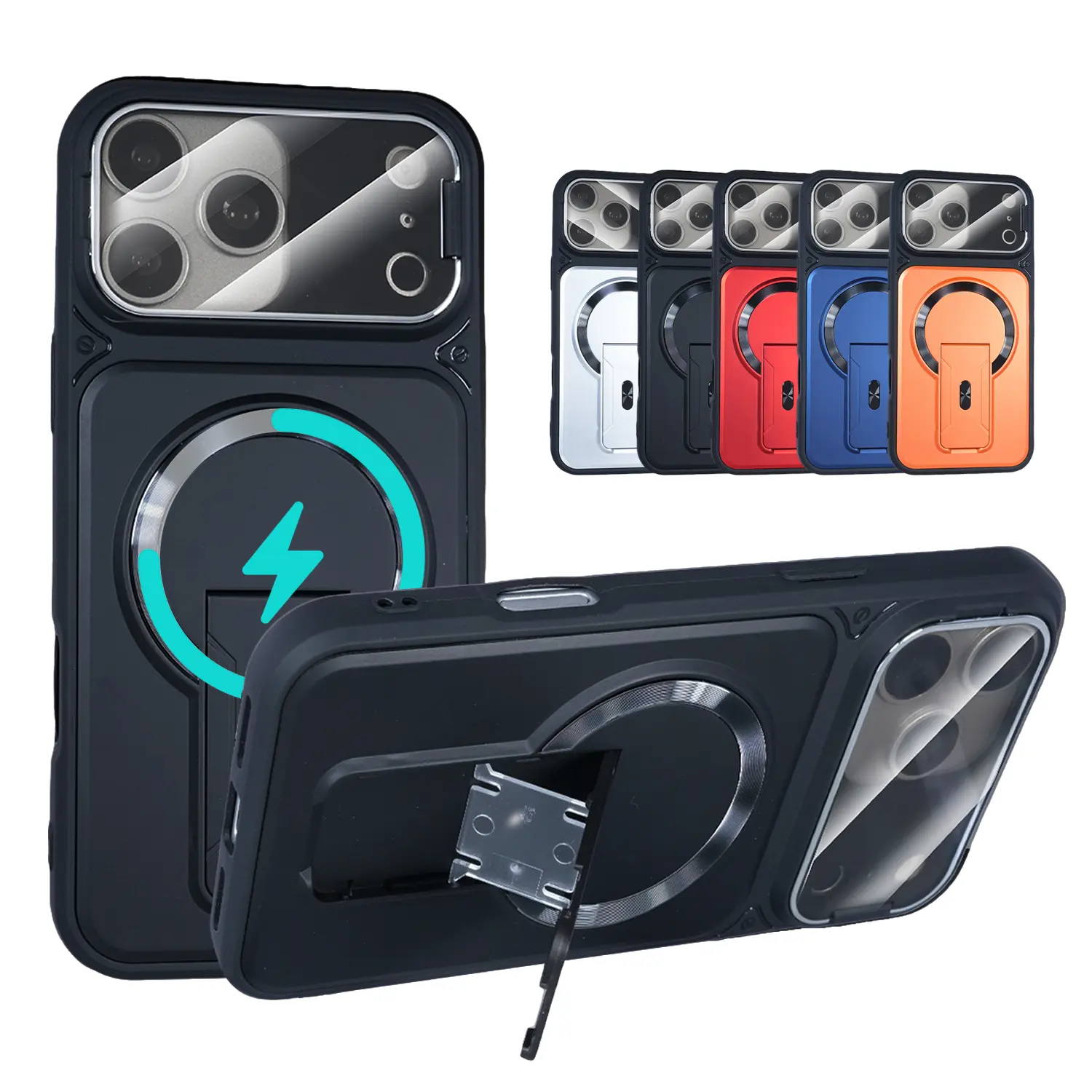 OREKROY Shockproof Magnetic iPhone Case, Multi-Model Phone Accessories with Invisible Kickstand, Camera Lens Protector, Military Grade Drop-Proof Cover Compatible with MagSafe Wireless Charging for iPhone 17/16/15/14/13/12/11 Pro Max