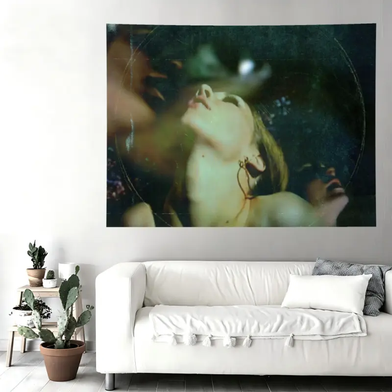 Vintage Blurry Aesthetic Woman Portrait Wall Flag, Dark Grunge Art Tapestry, Retro Film Style Black Flash Room Decor