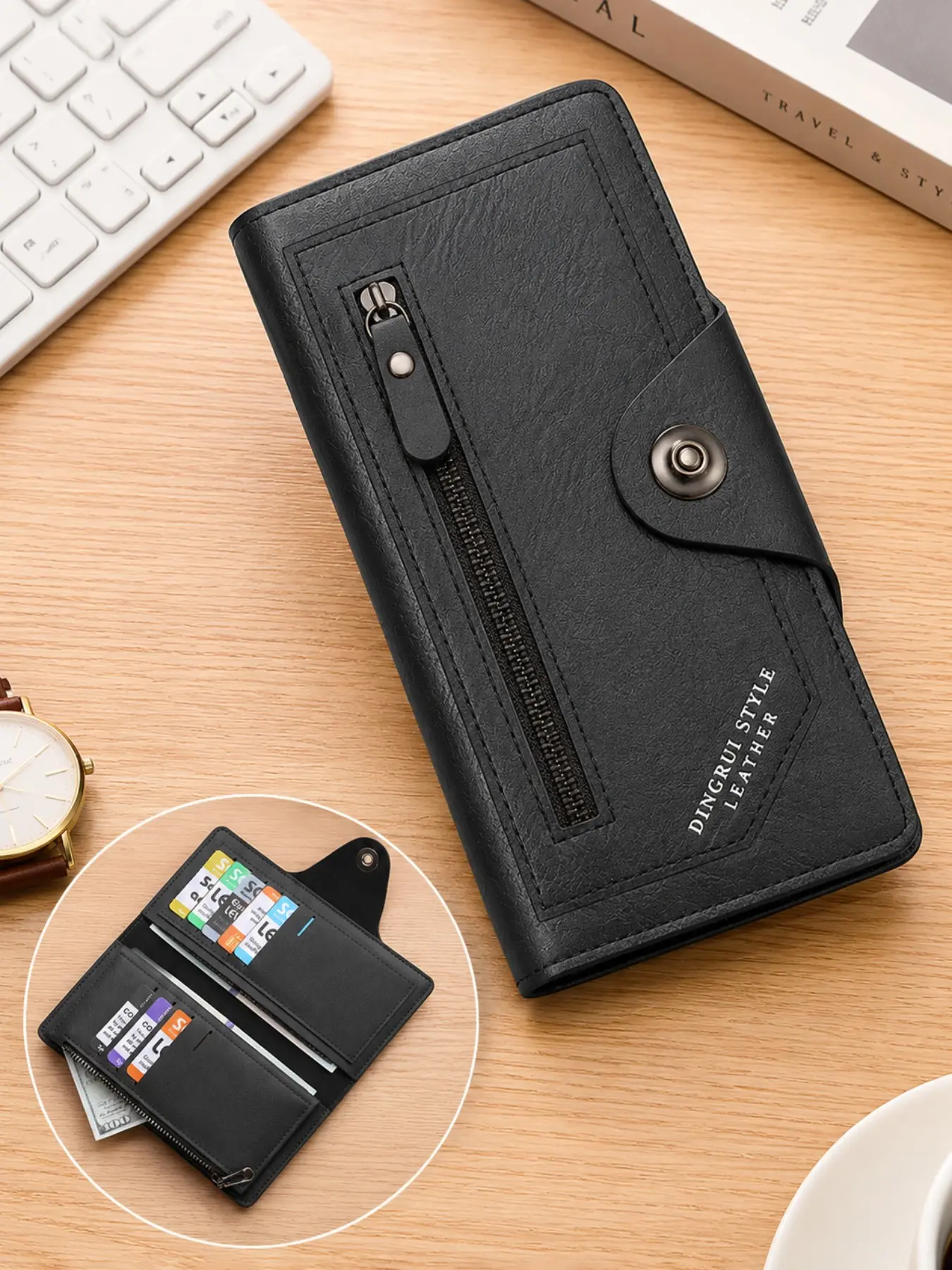 Men's Large Capacity Long Wallet, PU Leather Business Wallet with Multiple Card Slots, Magnetic Closure Coin Purse, Multi-Functional Card Holder, Perfect Gift for Father's Day, Christmas & Valentine's Day