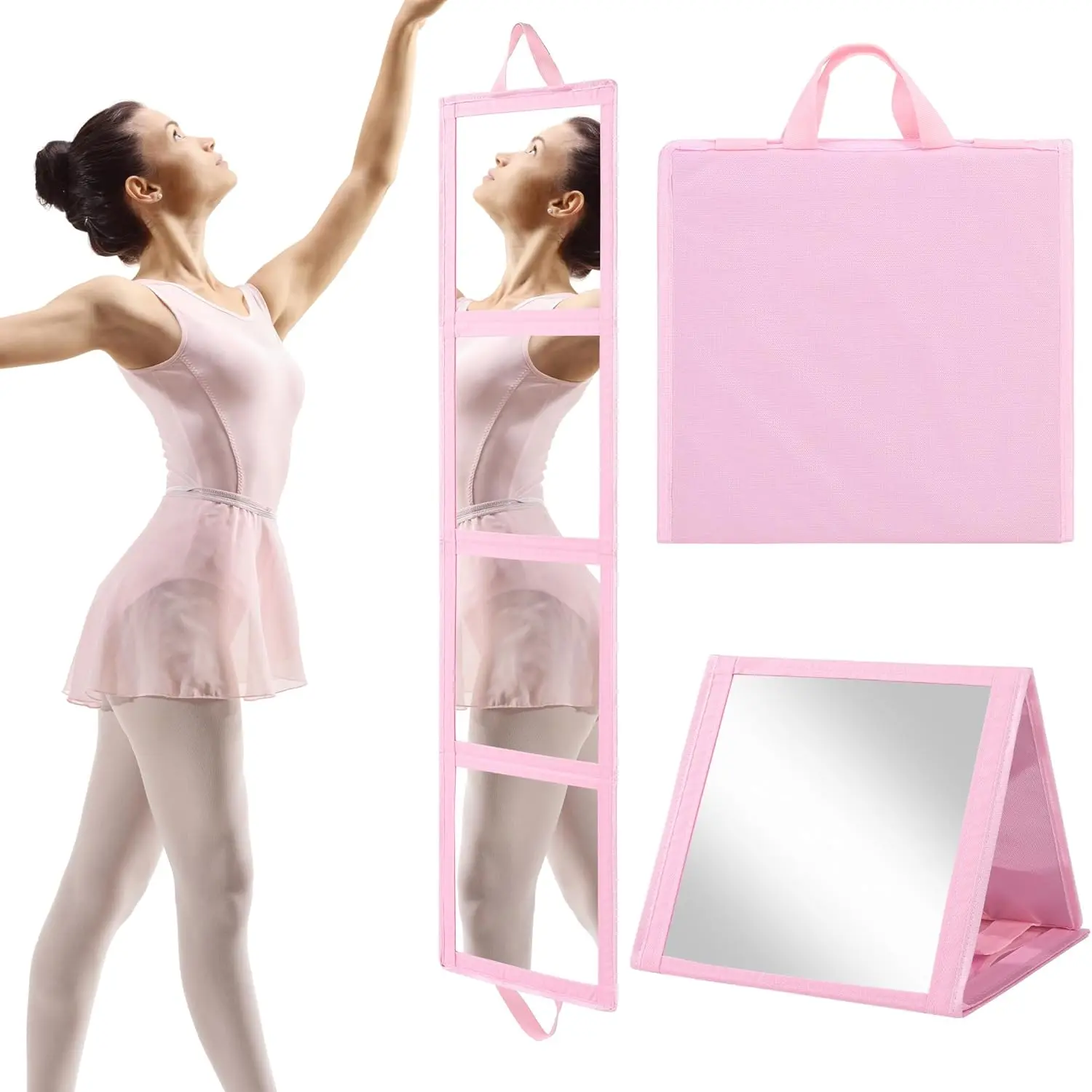 Foldable Full Length Mirror with Handle,  * 13in Four-fold Portable Mirror for Travel Makeup Dancing and Fitting Clothes,