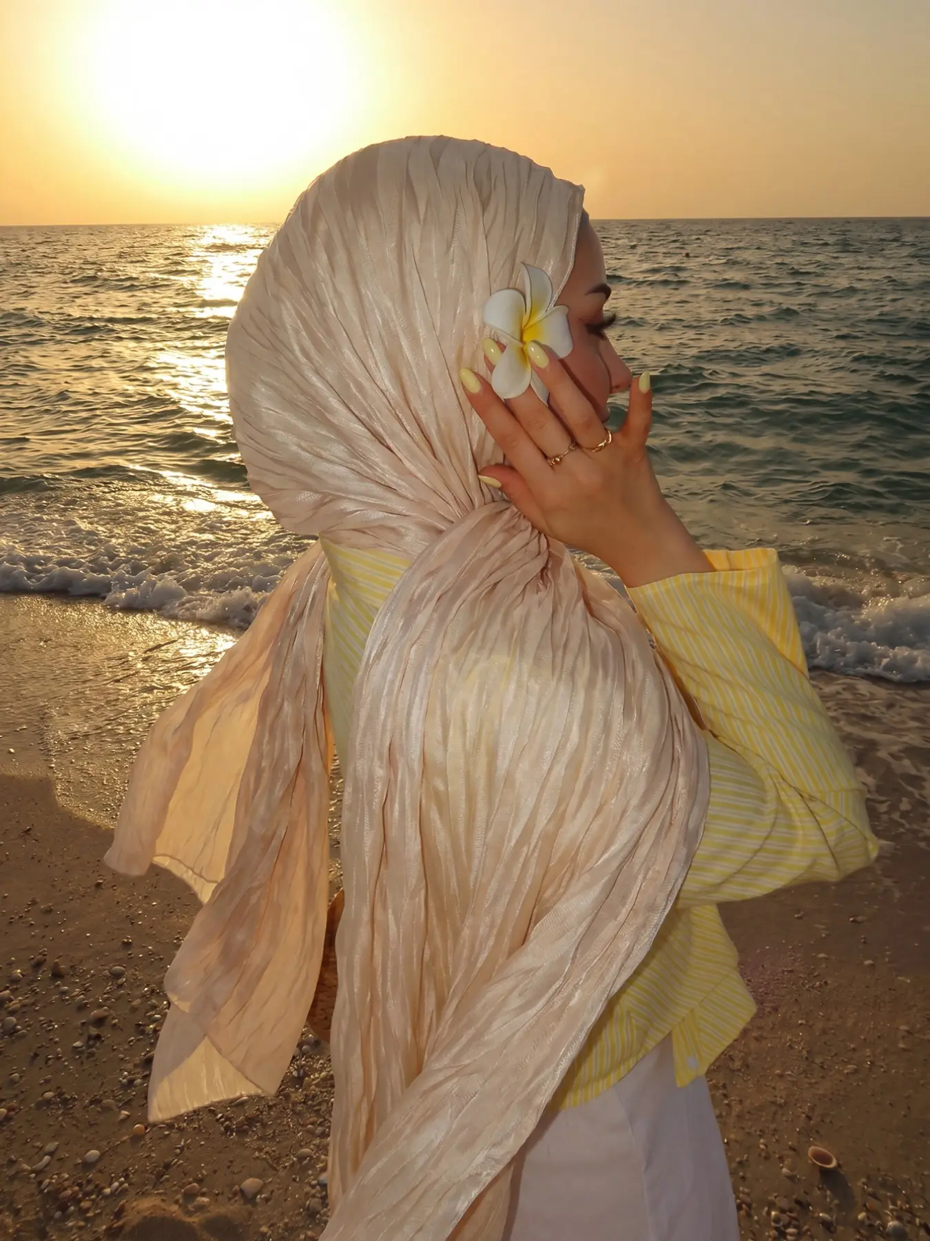 Wooden Ears 3D Pressed Wrinkle Solid Color Headscarf, Breathable Muslim Hijab, Casual Abaya, Soft Atmosphere Head Covering Modesty