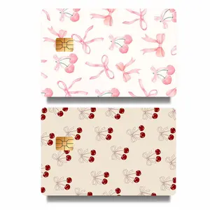 Cute Bow & Cherry Card Skin Sticker, Sweet Coquette Wallet Card Decal, Cute Credit Card Cover Sticker, Peel & Stick Debit Card Decoration