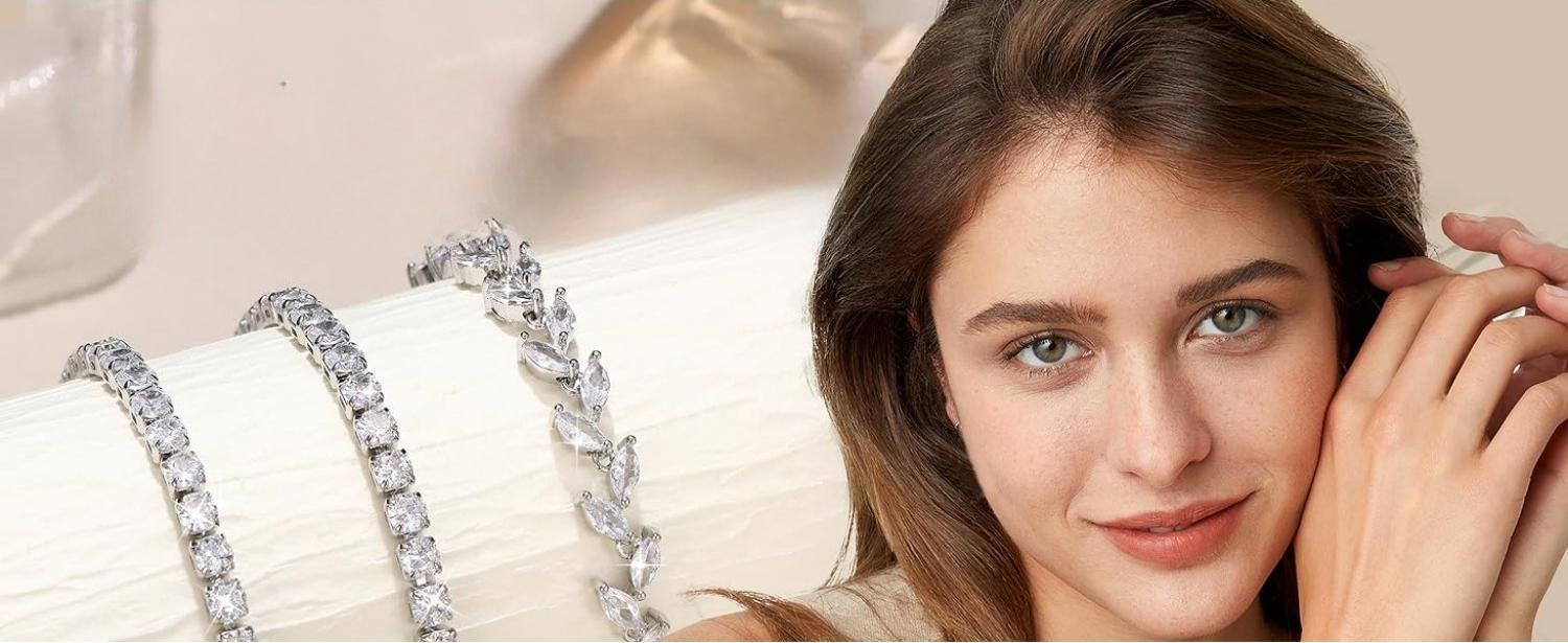 Viral Summer Tennis Bracelets For Women - Silver Plated Bracelet Stack Cubic Zirconia CZ Diamond Adjustable Stackable Bracelets Set For Prom Wedding Jewelry Gift 3Pcs