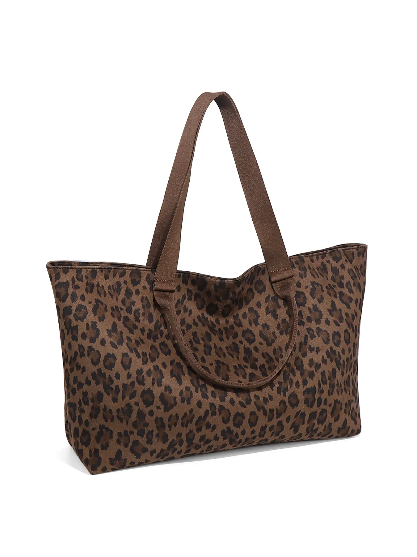 Women's Leopard Print Tote Bag, Suede-Look Shoulder Handbag with Zip Closure and Dual Handles for Work, Shopping and Everyday Use