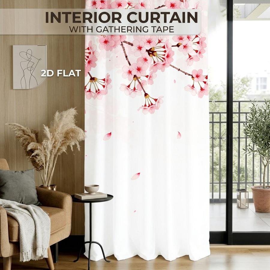 2Pcs Japanese Style Cherry Blossom Pink Floral Sun Blocking Curtains Digital Printed Rod Pocket, Window Treatment For Bedroom Office Kitchen Living Room Study Home Decor