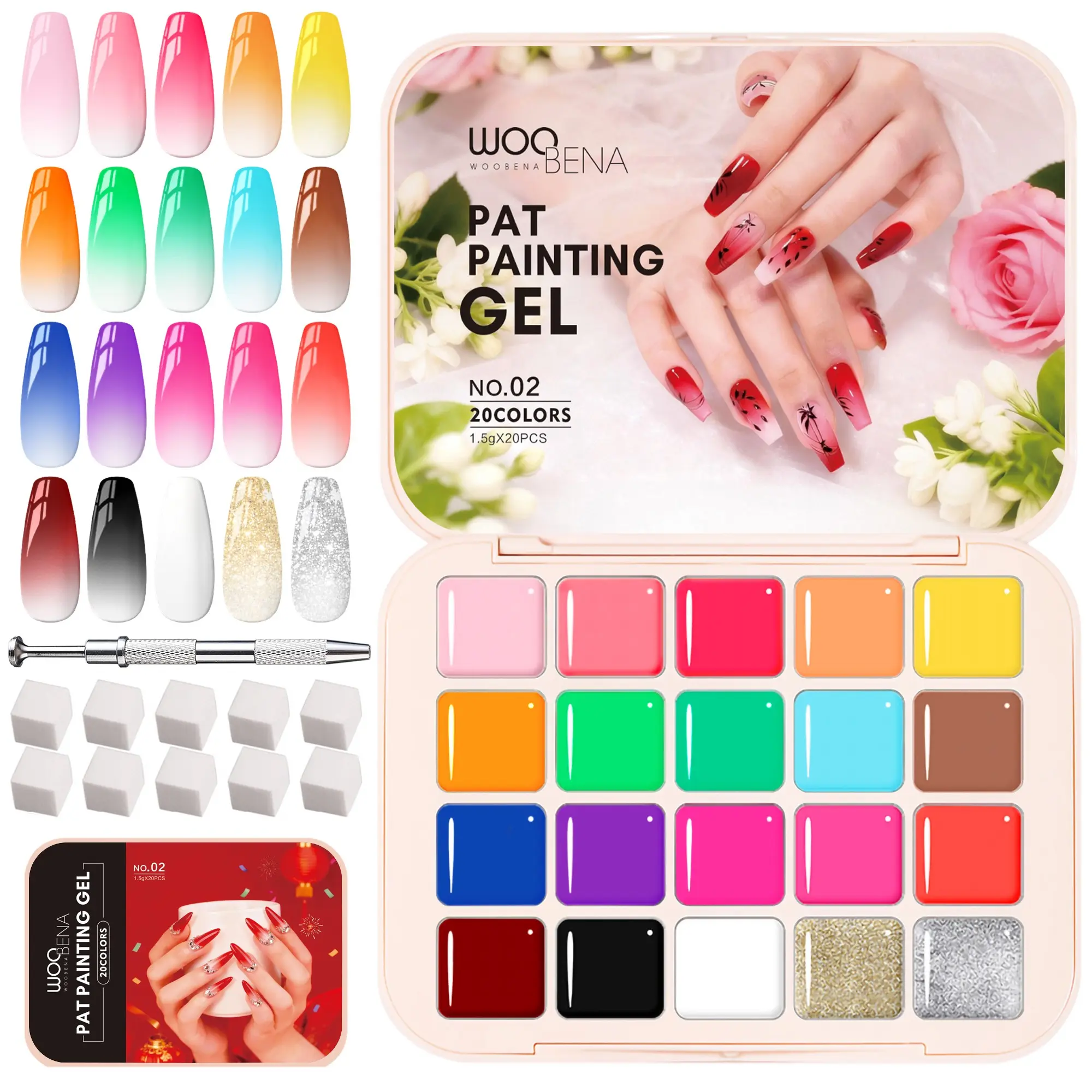 20 Colors Ombre Gel Nail Polish - Sponge Pat Painting Gel for Gradient Nails, Aura & French Manicure, Fluffy Cloud Texture with No-Wipe Glossy Finish, DIY Nail Art Kit for Beginners & At Home