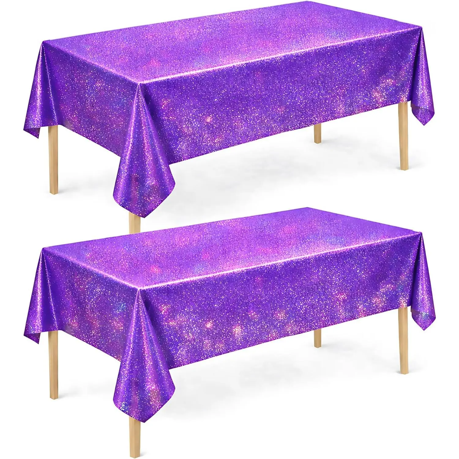 Purple Birthday Decorations - 2 Pack Laser Purple Tablecloth for K‑Style Demon Music Theme Birthday Decorations - Pink Party Decor for Korean Pop,Iridescent Party Decorations for Bridal Halloween