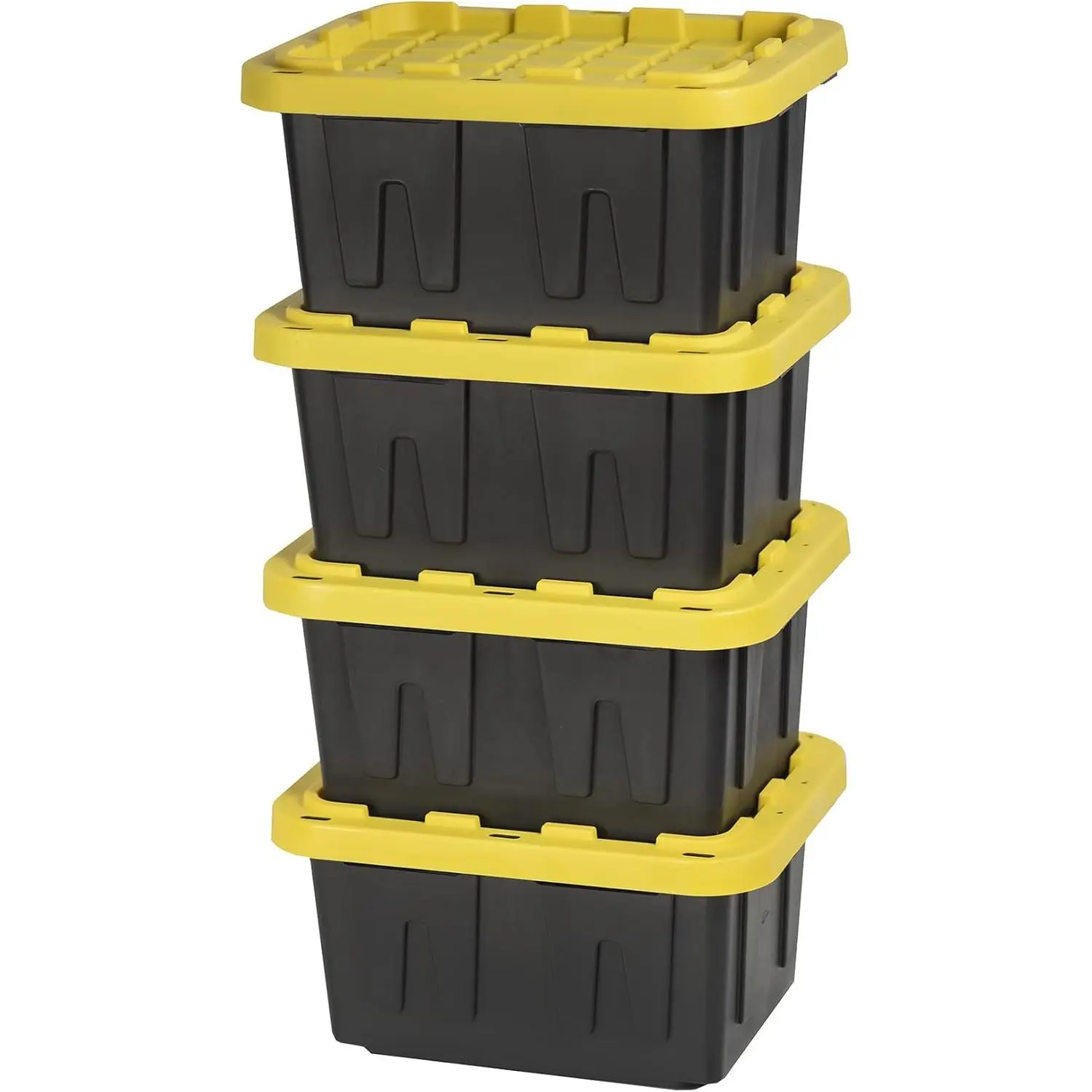 BLACK & YELLOW 5-Gallon Heavy Duty Storage Bins with Lids, Stackable Plastic Storage Bins with Weather-Resistant Design, Home Organization, 4-Pack