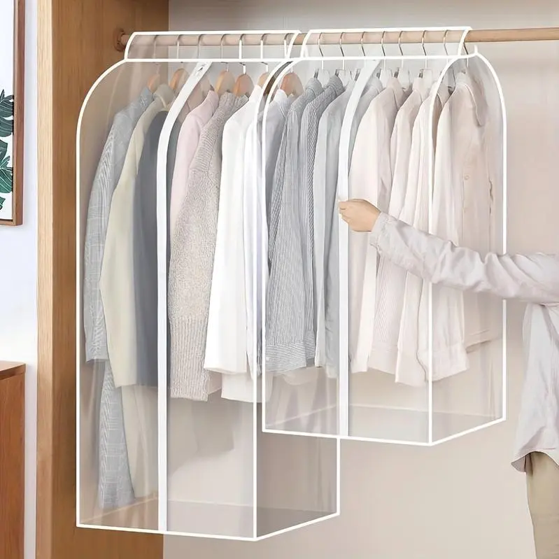 1pc Extra Large Clear Hanging Garment Bag - PVC Zipper Closure Dustproof Closet Organizer for Coats, Suits, Dresses | Sealed Wardrobe Protector for Dorm, Bedroom Storage (Frame Not Included), Bedroom Wardrobe Accessory | Transparent Design | Durable