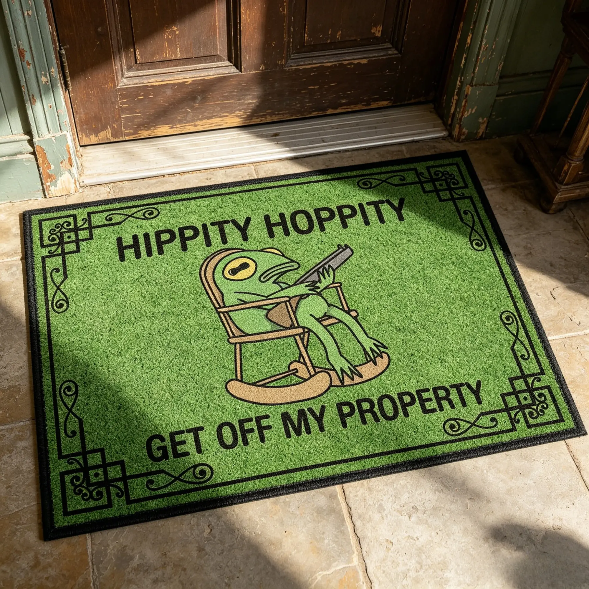 Frog Pattern Welcome Rug, Retro Style Entry Mat, Washable and Easy to Clean, Home Decor for Hotel Lobby, Bathroom, Hallway, Bedside, Outdoor, Animal Themed Rugs