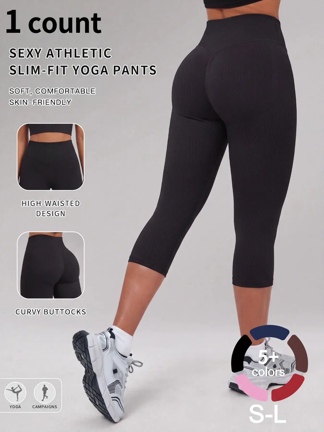Women Workout Capris Yoga Legging High Wasit Tummy Control Scrunch Butt Lifting Solid Color Slim Leggings Workout Yoga Pants for Sports Gym Dailywear Back Scrunch Leggings High Waisted Legging