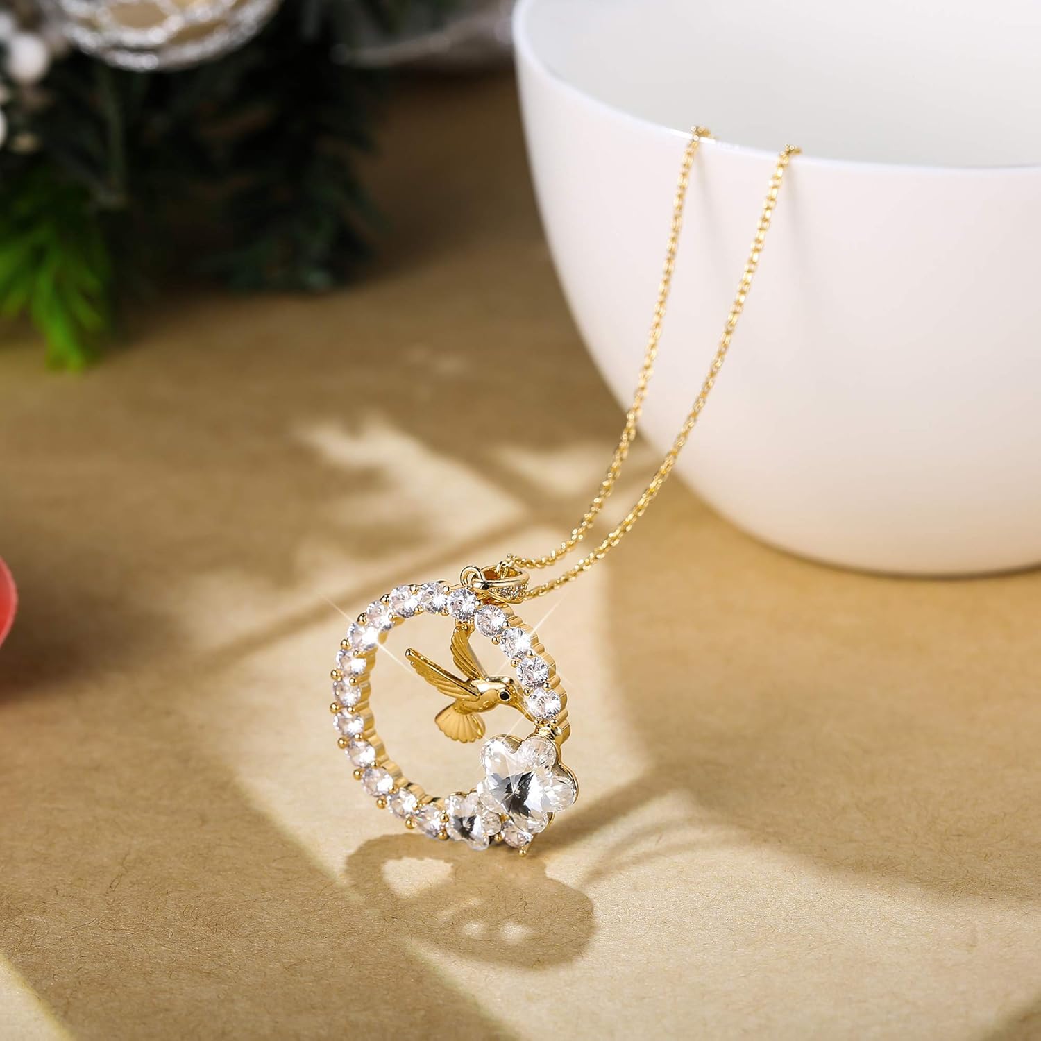CASSIECA Gold Plated Hummingbird Pendant Necklace for Women Circle Necklace  Animal Necklace Crystals from Austria Jewelry Gifts for Mom Girlfriend