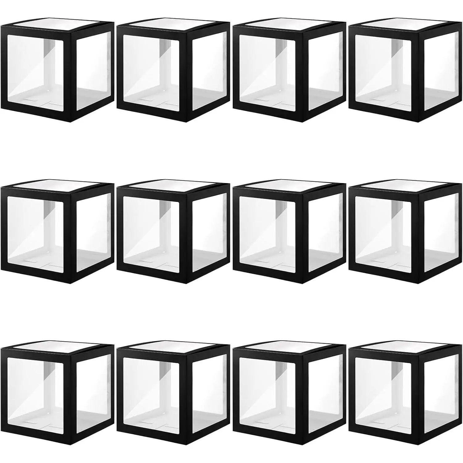 12 count Transparent Balloon Boxes Clear Balloon Boxes with 99 Letters for  Shower  Grad Birthday Party Bridal Wedding Anniversary Backdrop Decoration (Black)