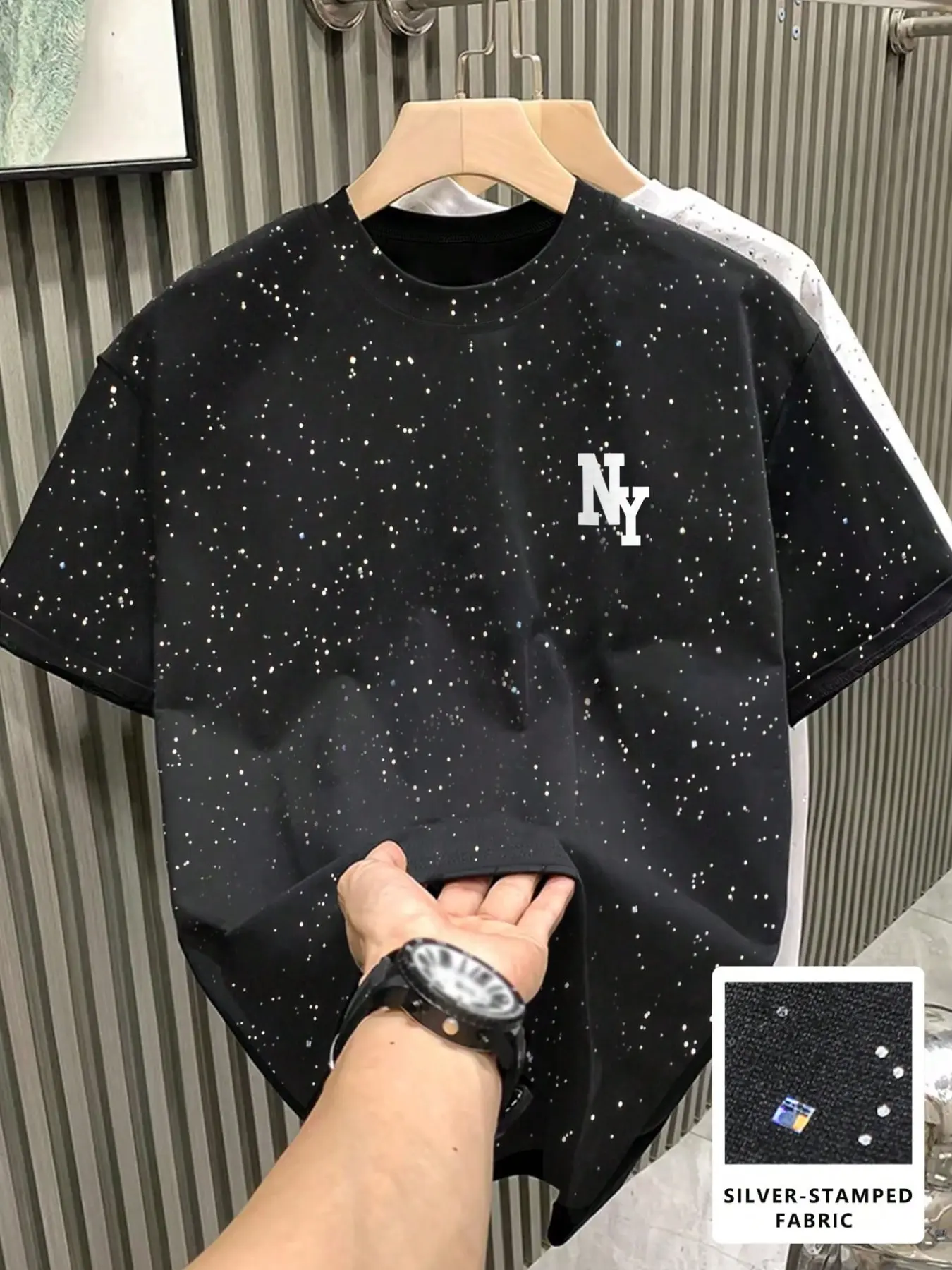 Summer New Men's Casual Streetwear Short Sleeve T-Shirt, Fashion Starry Reflective Design, Shiny Like Stars, Essential Outdoor Wear, Daily Fashion Top