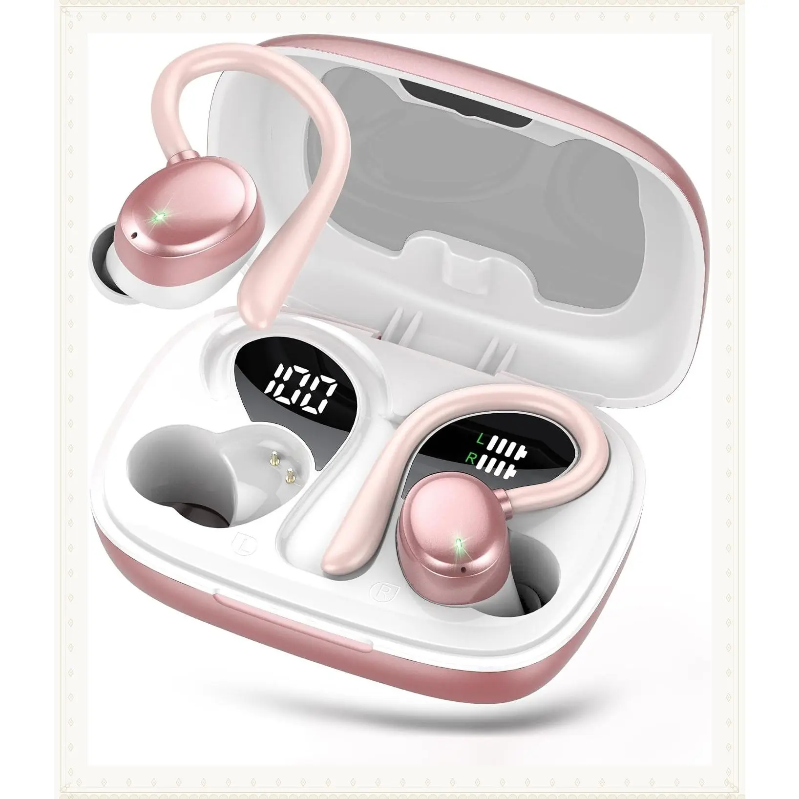Wireless Bluetooth Earbuds with Earhooks, 72H Playtime, Wireless Charging Case & Digital Display, IPX7 Waterproof, Deep Bass 2.0, Over-Ear Earphones for Sport RunningGift