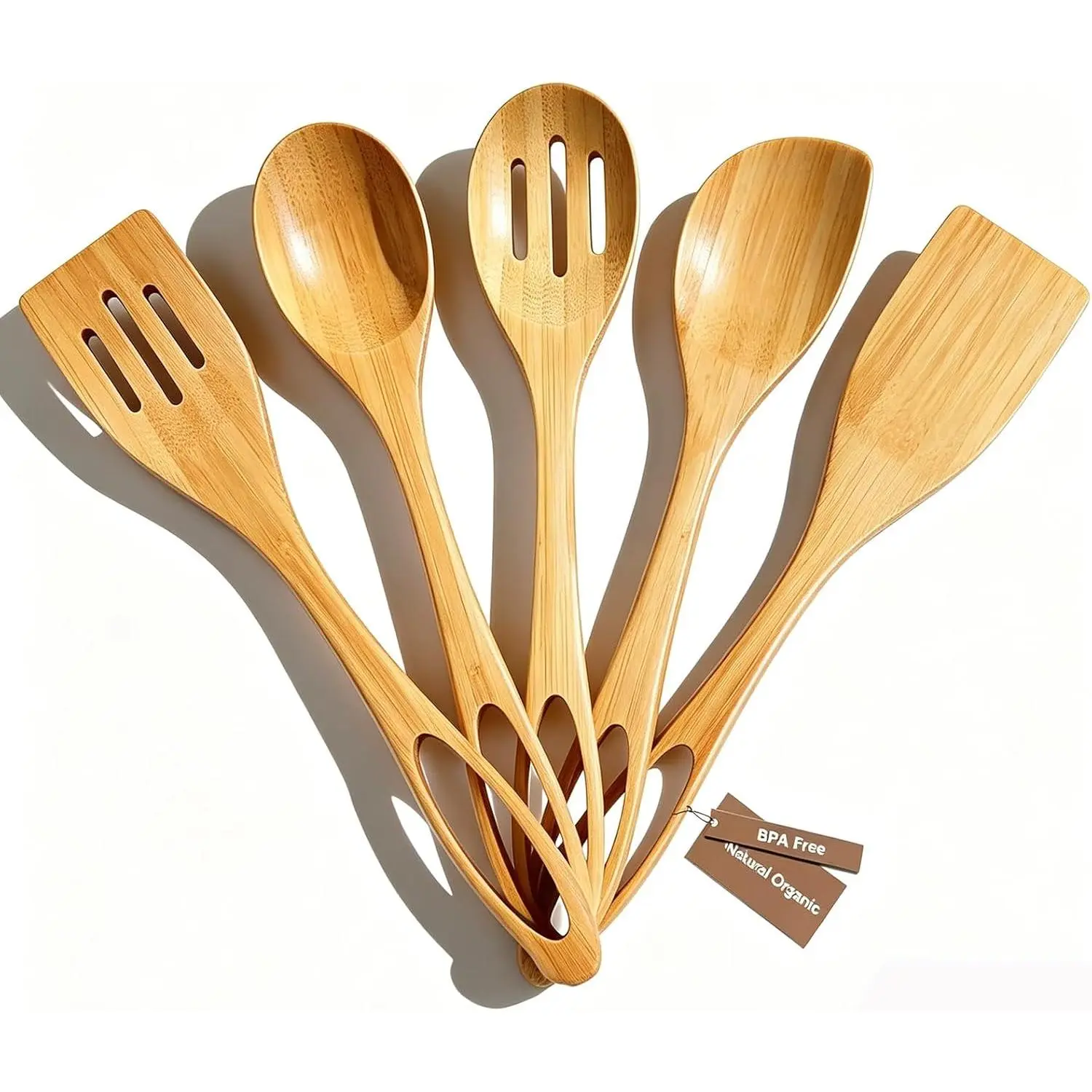 Utensils - Smooth  Spoons for Cooking,Wooden Cooking Utensils Set of 5,Apartment Bamboos Spatula for Nonstick Pan,House Warming Gifts