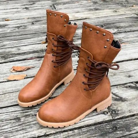 Women's Winter Fashion Boots, PU Leather Boots, Trendy Boot Design, European Style Rivet Knight Boots, Convenient Buckle & Zipper Closure, Fall Winter Boots