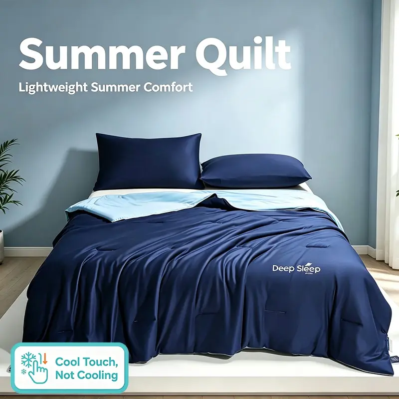 Deep Sleep Dual Sided Cool Feel Summer Comforter, Wrinkle-Resistant Lightweight Cover, Breathable Thin Blanket for Warm Weather Rest