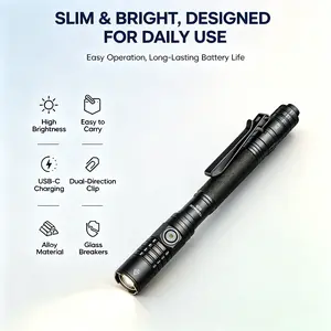 Pen-Style Cylindrical Edc Flashlight, 5.7 Inch Slim Body, 1000 Lumens, 500m Range, 30h Runtime, Waterproof, Type-C Fast Charge