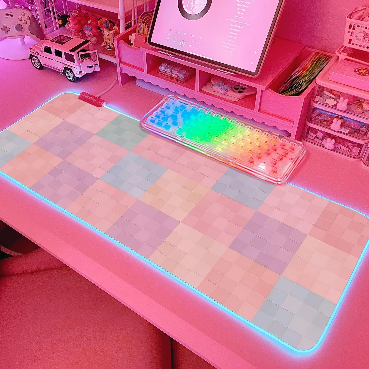 RGB Gaming  Pad 31.5x12 Inch PC XL Large Extended Glowing Led Light Up Desk Pad Non-Slip Rubber Base  Cute Mousepad Mat Desk Accessories Gaming Setup 62