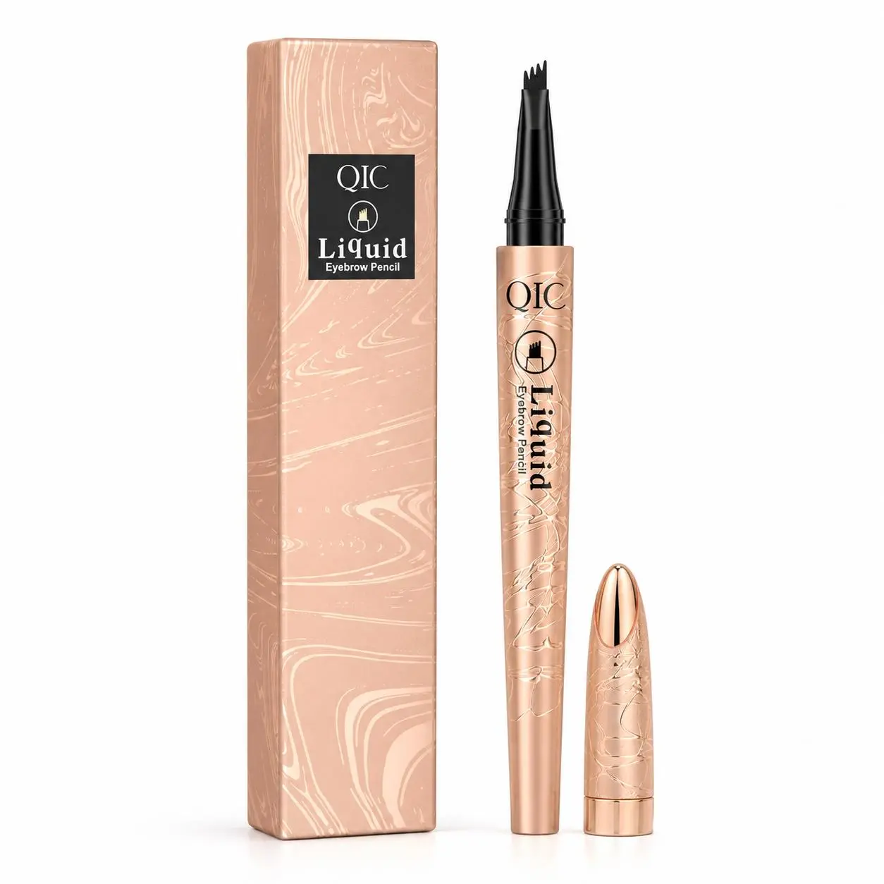 4-Tip Waterproof Microblading Eyebrow Pen - Straight Brow Filler & Liquid Pencil for Natural Hair-Like Strokes, Long-Lasting Sweatproof Smudge-Proof Soft Glam & Natural Makeup Look, Soft Glam Makeup