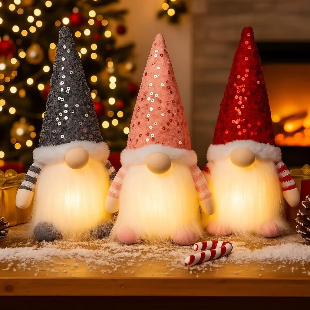 3PCS Christmas Gnomes Decorations and Christmas Decorations Indoor Lighted - 12" Handmade Swedish Santa Gnomes Plush Cute Christmas Decor Elf Gift Xmas Table