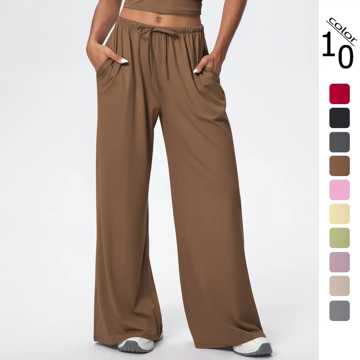 Women's Brushed Fabric Drawstring Pants, Loose Casual Draped Trousers, Elastic Wide Leg Athletic Pants for Sports & Fitness